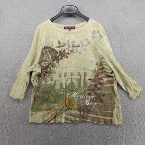 Gloria Vanderbilt Shirt Womens 1X Beige Graphic All Over Print Tuscan Floral